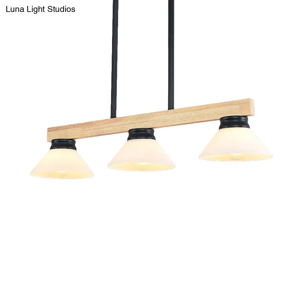 Lámpara de techo lineal contemporánea de madera DecorBites™ para isla de comedor - Kit de lámpara colgante de 3 luces con varilla dorada/negra