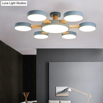 DecorBites™ DecorBites™ Contemporary Wood Radial Ceiling Light - 7 Bulbs, Semi Flush Mount with Acrylic Shade