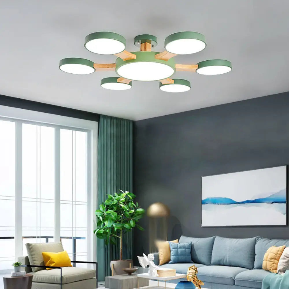 DecorBites™ DecorBites™ Contemporary Wood Radial Ceiling Light - 7 Bulbs, Semi Flush Mount with Acrylic Shade