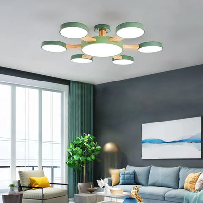 DecorBites™ DecorBites™ Contemporary Wood Radial Ceiling Light - 7 Bulbs, Semi Flush Mount with Acrylic Shade