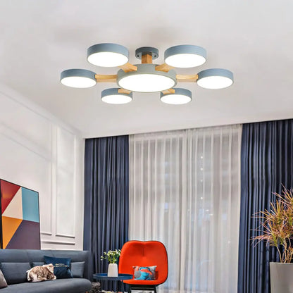 DecorBites™ DecorBites™ Contemporary Wood Radial Ceiling Light - 7 Bulbs, Semi Flush Mount with Acrylic Shade