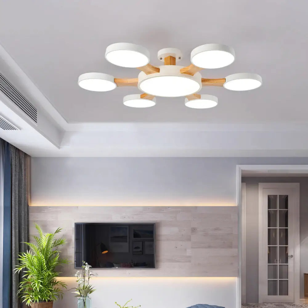 DecorBites™ DecorBites™ Contemporary Wood Radial Ceiling Light - 7 Bulbs, Semi Flush Mount with Acrylic Shade