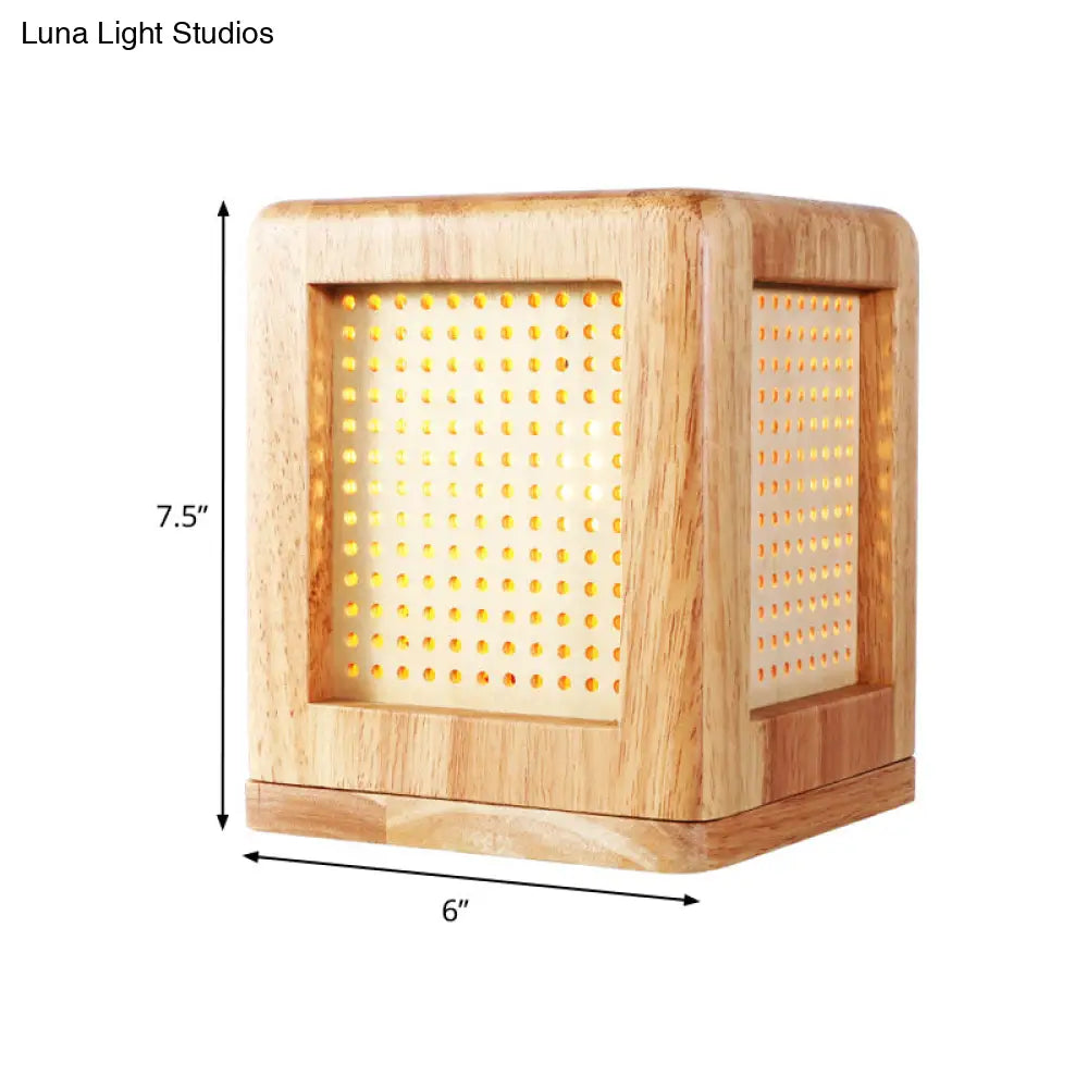 Contemporary Wood Square Shade Nightstand Lamp with 1 Bulb in Beige - Reading Book Light