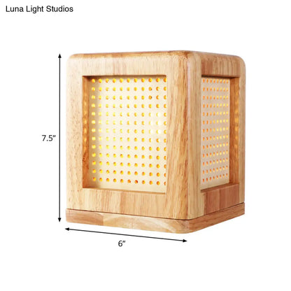 Contemporary Wood Square Shade Nightstand Lamp with 1 Bulb in Beige - Reading Book Light