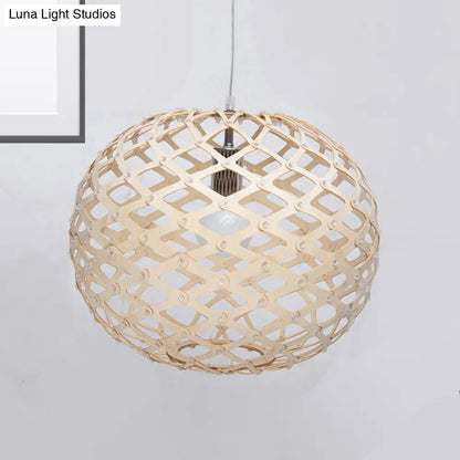 Contemporary Wood Suspension Pendant Light Kit - Global Design, 1 Bulb, Beige, 16"/19.5" Wide