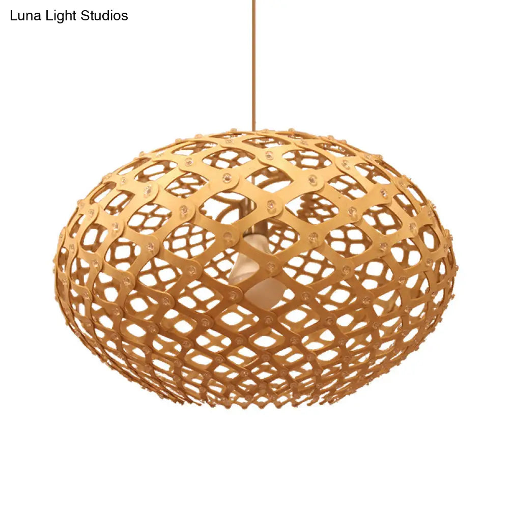 Contemporary Wood Suspension Pendant Light Kit - Global Design, 1 Bulb, Beige, 16"/19.5" Wide