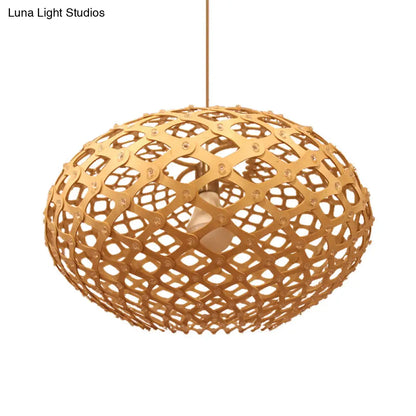 Contemporary Wood Suspension Pendant Light Kit - Global Design, 1 Bulb, Beige, 16"/19.5" Wide