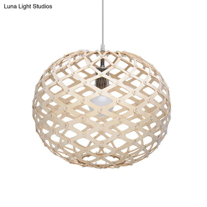 Contemporary Wood Suspension Pendant Light Kit - Global Design, 1 Bulb, Beige, 16"/19.5" Wide