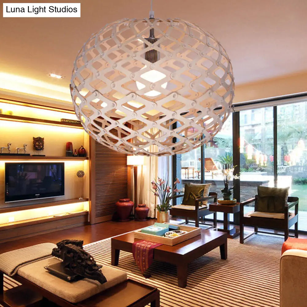 Contemporary Wood Suspension Pendant Light Kit - Global Design, 1 Bulb, Beige, 16"/19.5" Wide