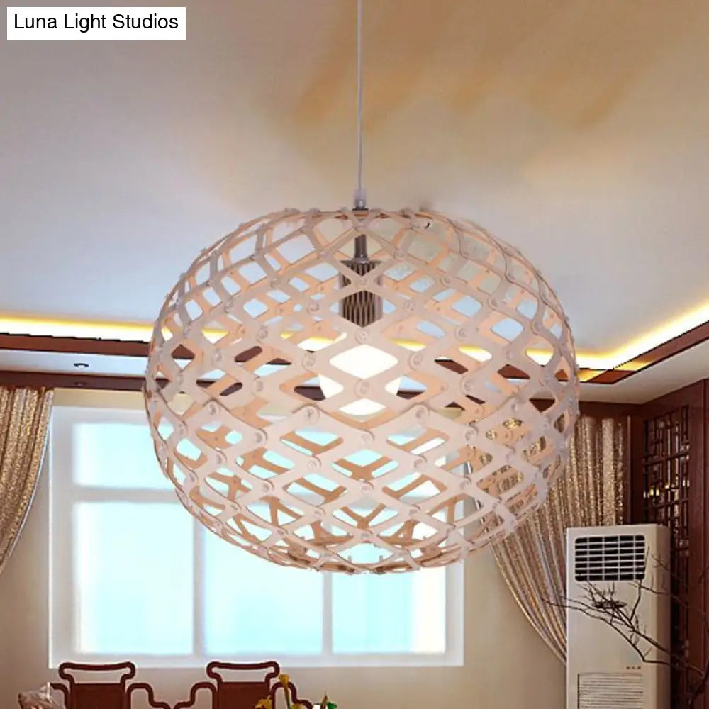 Contemporary Wood Suspension Pendant Light Kit - Global Design, 1 Bulb, Beige, 16"/19.5" Wide