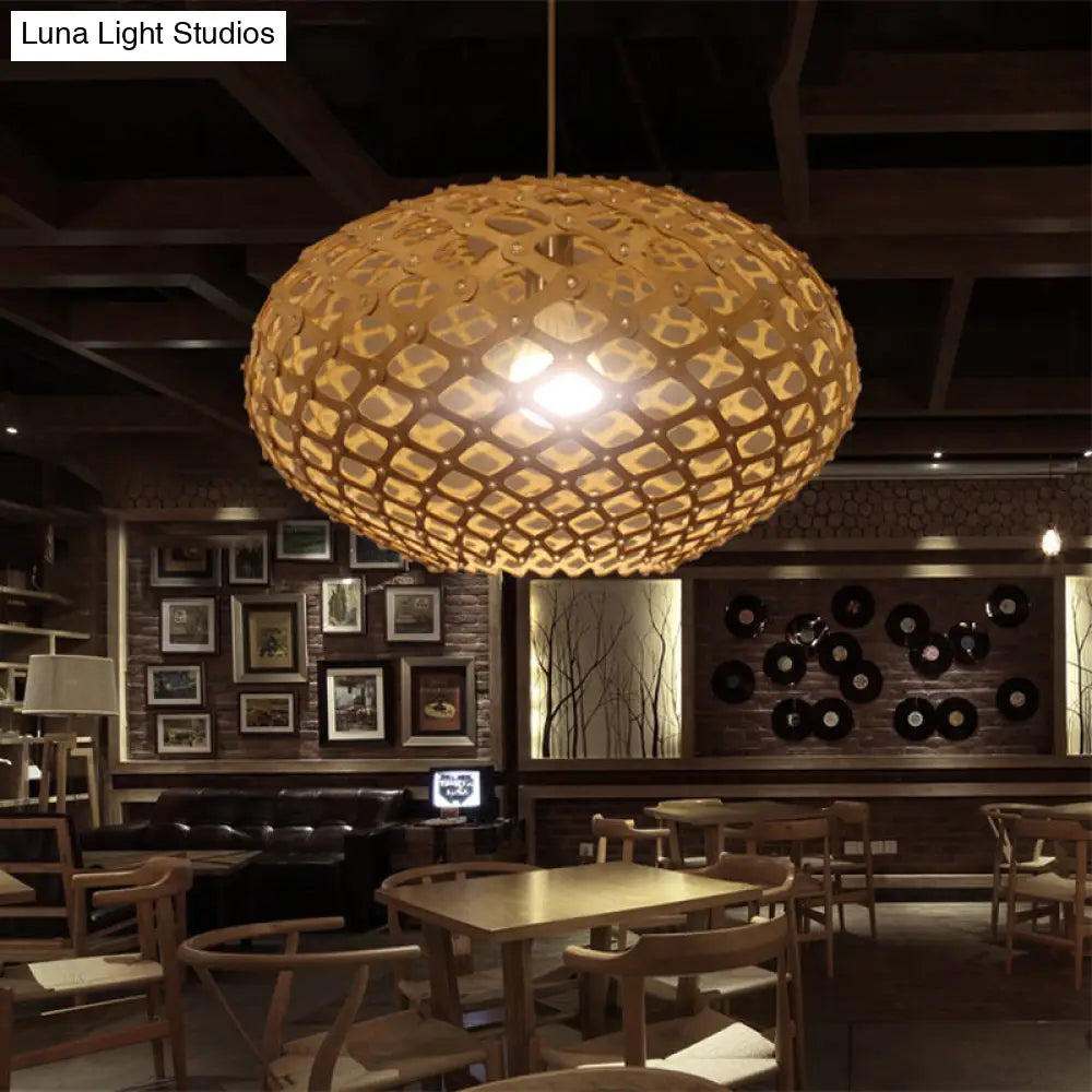 Contemporary Wood Suspension Pendant Light Kit - Global Design, 1 Bulb, Beige, 16"/19.5" Wide