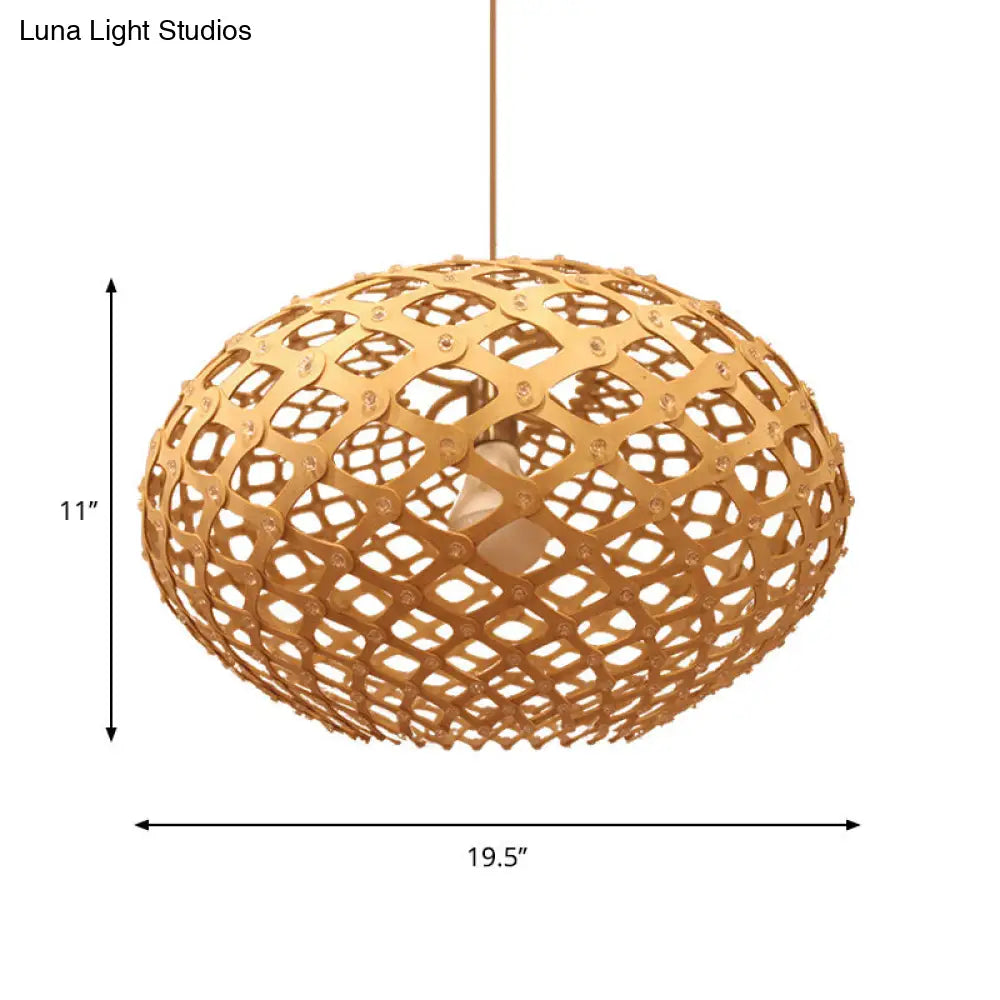 Contemporary Wood Suspension Pendant Light Kit - Global Design, 1 Bulb, Beige, 16"/19.5" Wide