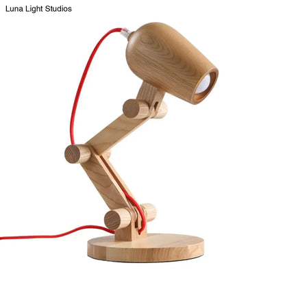 مصباح طاولة ليلي معاصر بذراع خشبي متأرجح - بيج، مثالي لغرفة المعيشة