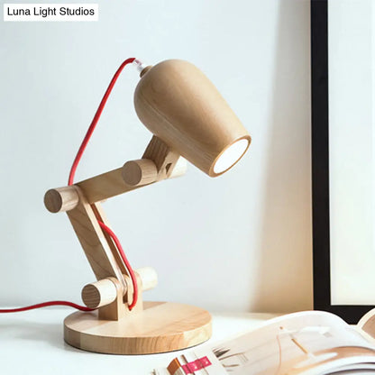 مصباح طاولة ليلي معاصر بذراع خشبي متأرجح - بيج، مثالي لغرفة المعيشة