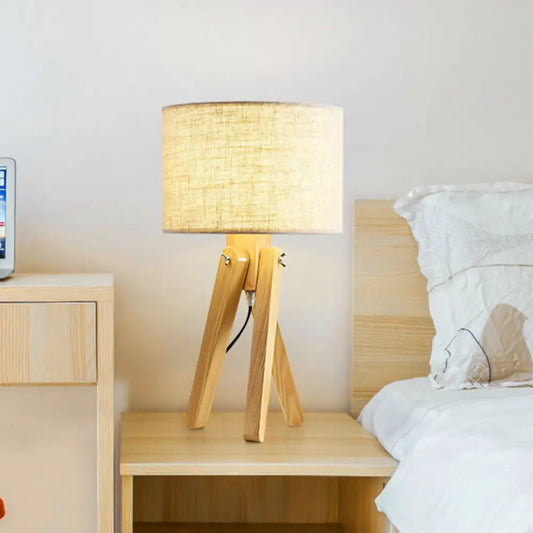 Contemporary Wood Task Lamp with Straight Sided Shade and Fabric, Ideal for Reading and Book Light