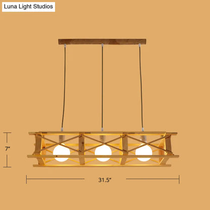 ديكوربايتس™ مصباح معلق خشبي معاصر باللون البيج - مصباح جزيرة مستطيل الشكل للمطاعم