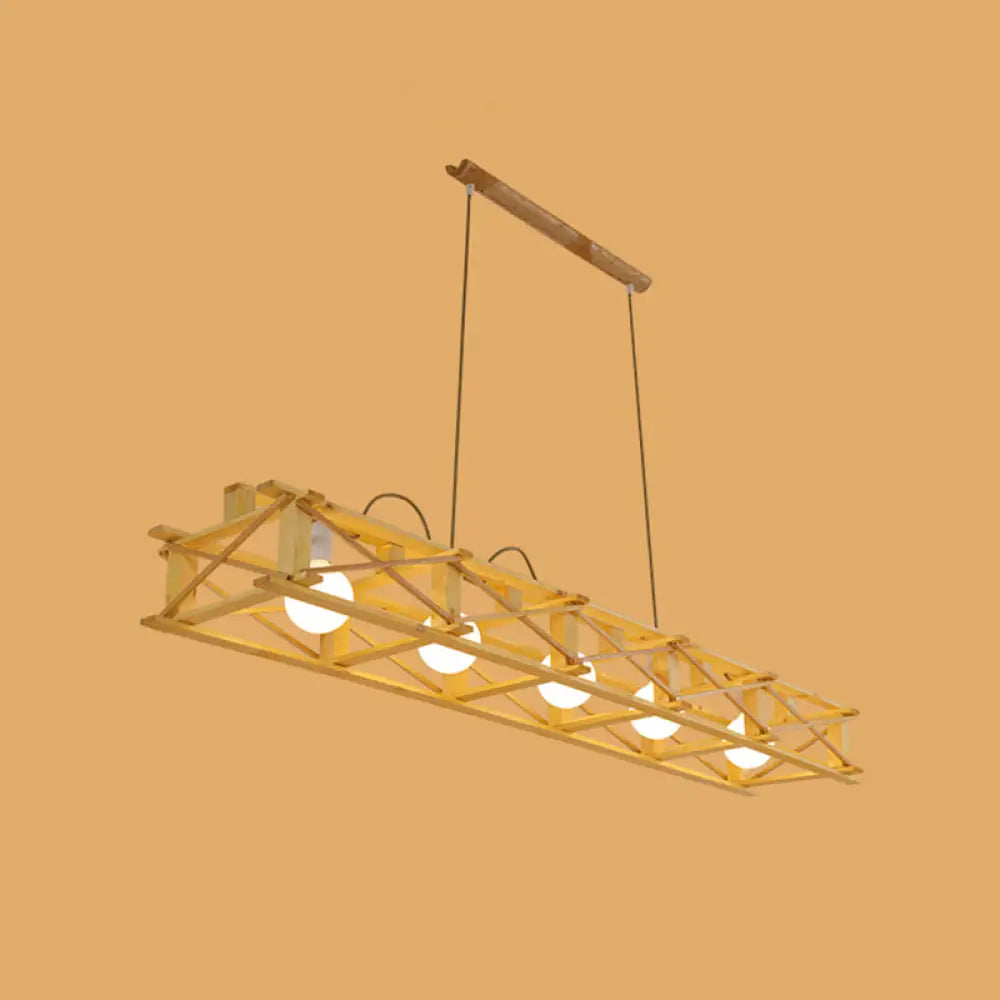 ديكوربايتس™ مصباح معلق خشبي معاصر باللون البيج - مصباح جزيرة مستطيل الشكل للمطاعم