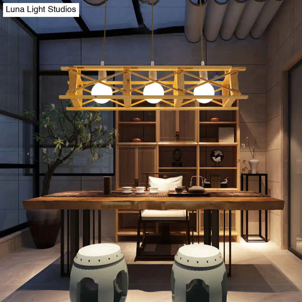 ديكوربايتس™ مصباح معلق خشبي معاصر باللون البيج - مصباح جزيرة مستطيل الشكل للمطاعم