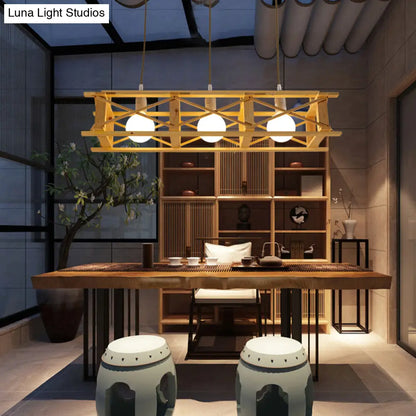 ديكوربايتس™ مصباح معلق خشبي معاصر باللون البيج - مصباح جزيرة مستطيل الشكل للمطاعم