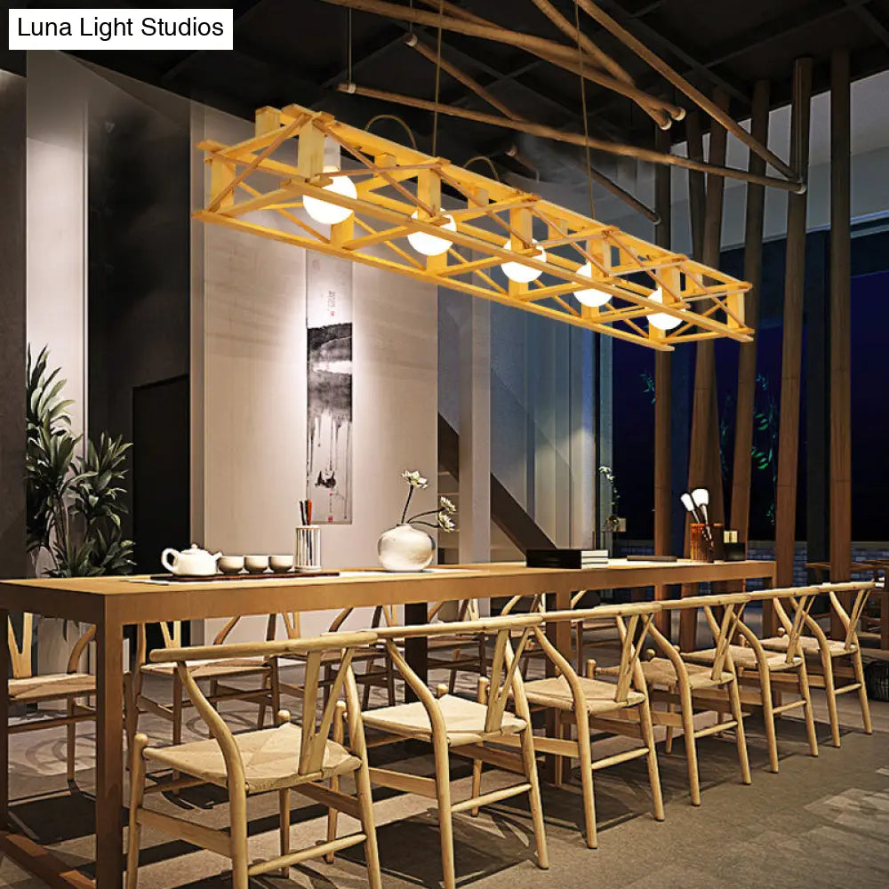 ديكوربايتس™ مصباح معلق خشبي معاصر باللون البيج - مصباح جزيرة مستطيل الشكل للمطاعم