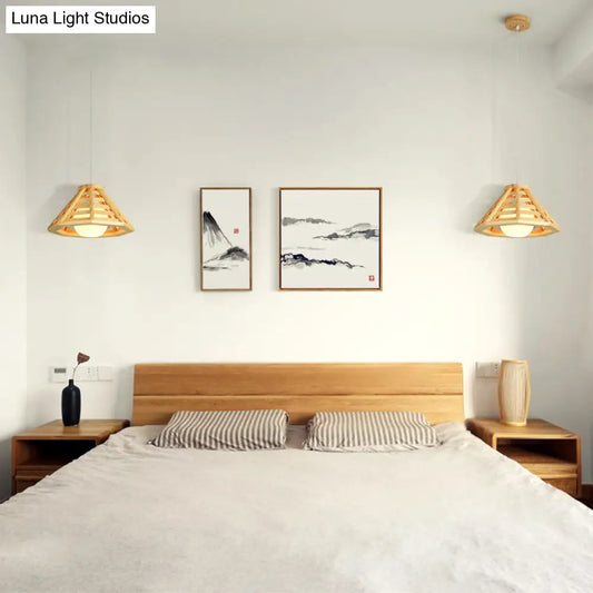 Lámpara de techo colgante contemporánea de madera con pantalla de cristal color crema - Lámpara colgante de comedor de una bombilla