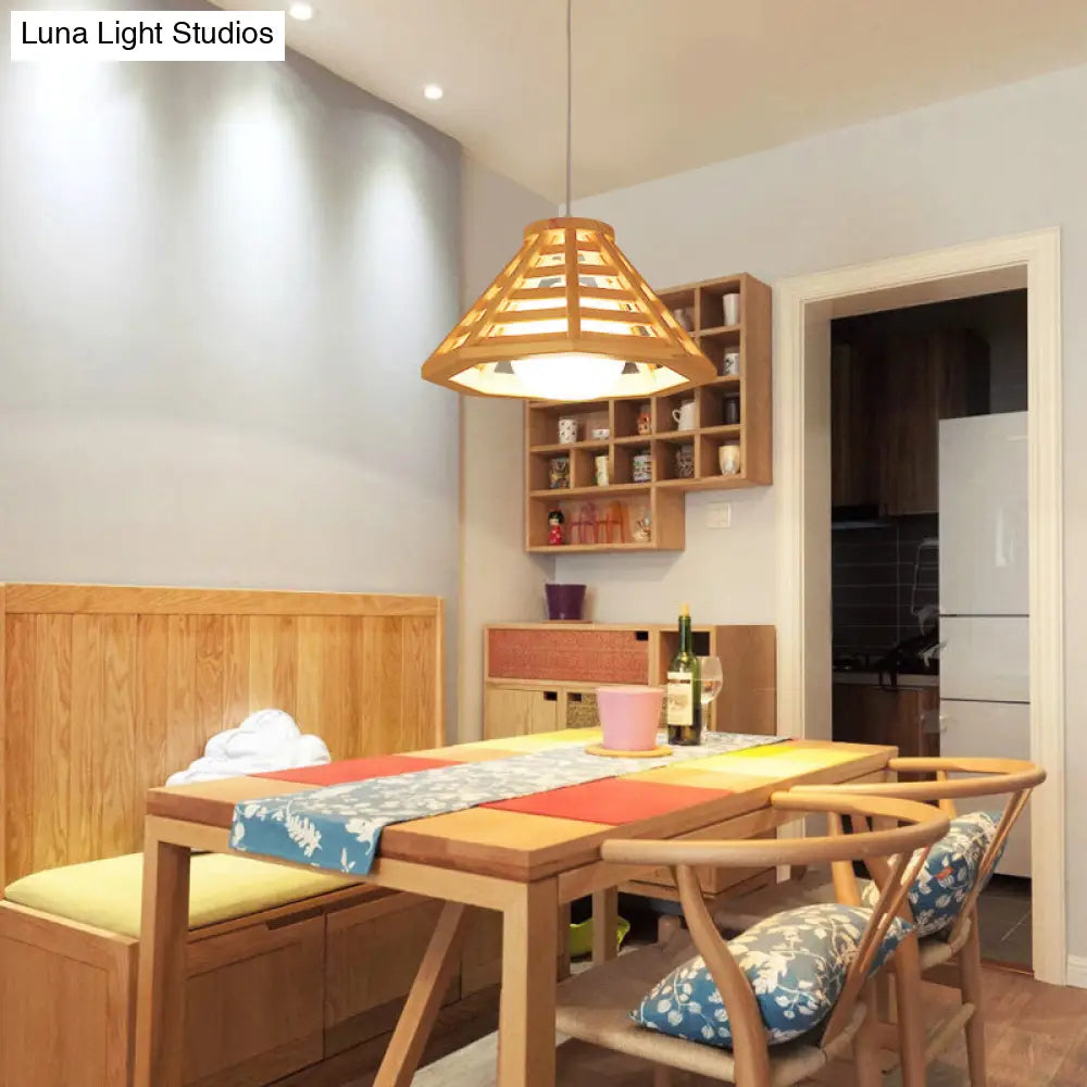 Lámpara de techo colgante contemporánea de madera con pantalla de cristal color crema - Lámpara colgante de comedor de una bombilla