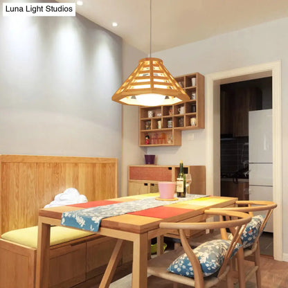 Lámpara de techo colgante contemporánea de madera con pantalla de cristal color crema - Lámpara colgante de comedor de una bombilla