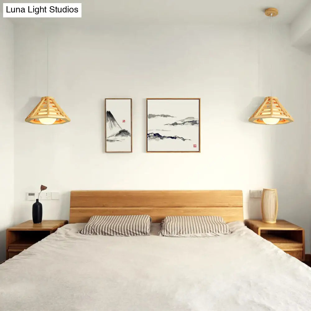 Lámpara de techo colgante contemporánea de madera con pantalla de cristal color crema - Lámpara colgante de comedor de una bombilla