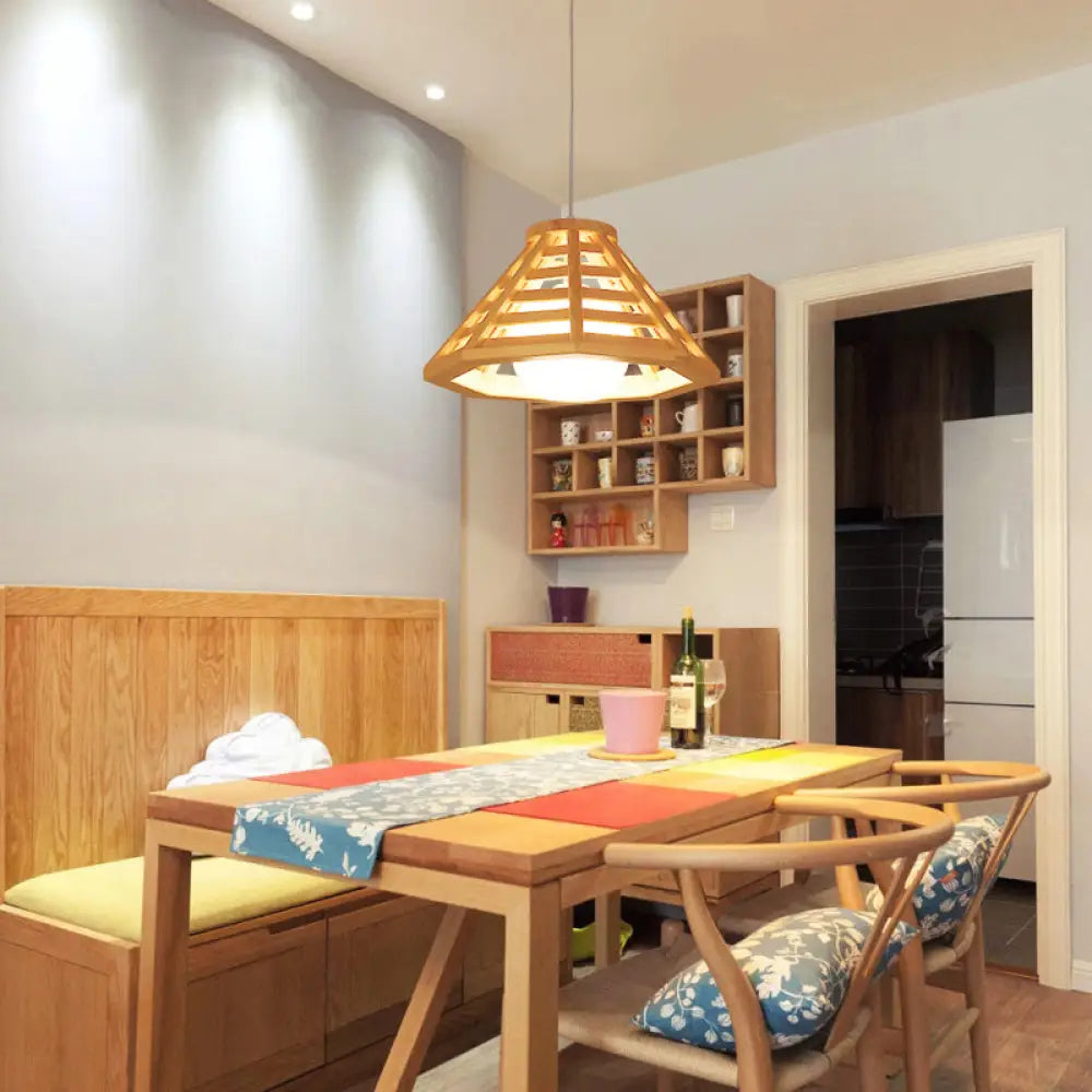 Lámpara de techo colgante contemporánea de madera con pantalla de cristal color crema - Lámpara colgante de comedor de una bombilla