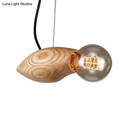 Contemporary Wooden Pendant Light Fixture - Open Bulb Restaurant Hanging Light