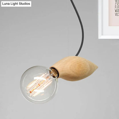 Contemporary Wooden Pendant Light Fixture - Open Bulb Restaurant Hanging Light