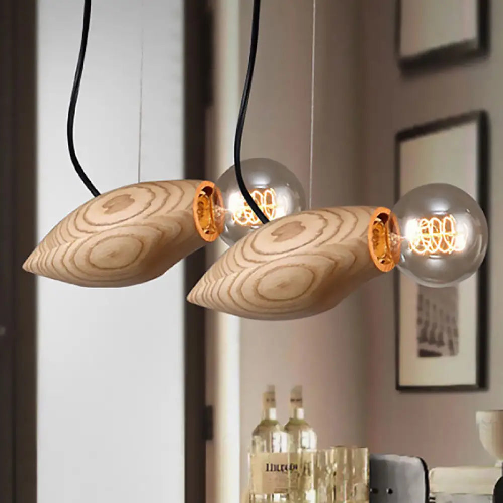 Contemporary Wooden Pendant Light Fixture - Open Bulb Restaurant Hanging Light