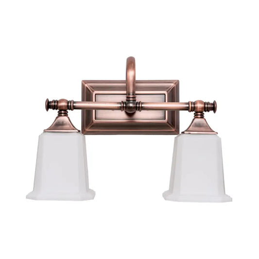 Copper 2/3-Head Vanity Light Traditional Ivory Glass Wall Lighting for Bathroom with Twist Arm