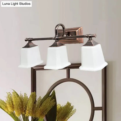 مصباح زينة نحاسي برأسين/ثلاثة رؤوس، إضاءة جدارية زجاجية عاجية تقليدية للحمام مع ذراع ملتوية