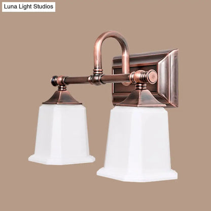 مصباح زينة نحاسي برأسين/ثلاثة رؤوس، إضاءة جدارية زجاجية عاجية تقليدية للحمام مع ذراع ملتوية