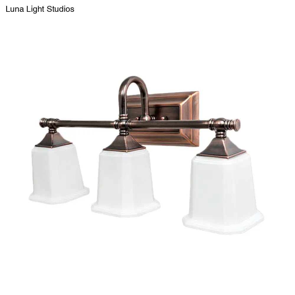 مصباح زينة نحاسي برأسين/ثلاثة رؤوس، إضاءة جدارية زجاجية عاجية تقليدية للحمام مع ذراع ملتوية