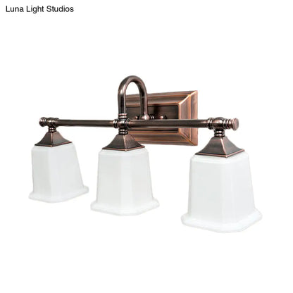 مصباح زينة نحاسي برأسين/ثلاثة رؤوس، إضاءة جدارية زجاجية عاجية تقليدية للحمام مع ذراع ملتوية