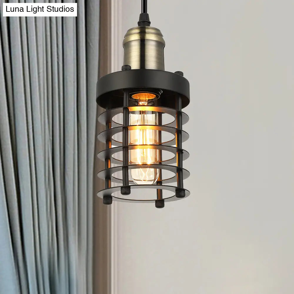 Copper/Aged Brass Ceiling Lamp with Retro Industrial Look & Wire Cage Shade