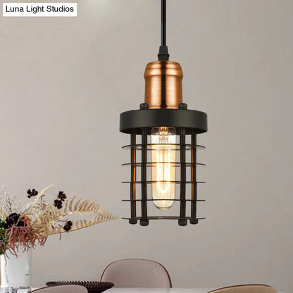 Copper/Aged Brass Ceiling Lamp with Retro Industrial Look & Wire Cage Shade