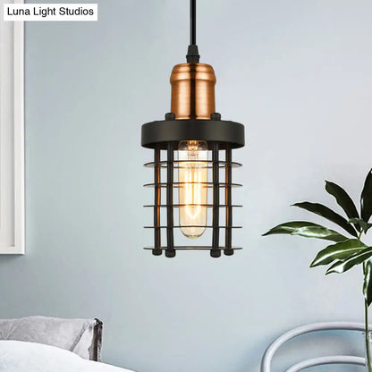 Copper/Aged Brass Ceiling Lamp with Retro Industrial Look & Wire Cage Shade