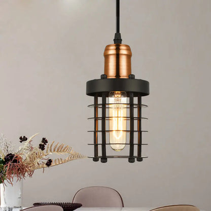 Copper/Aged Brass Ceiling Lamp with Retro Industrial Look & Wire Cage Shade