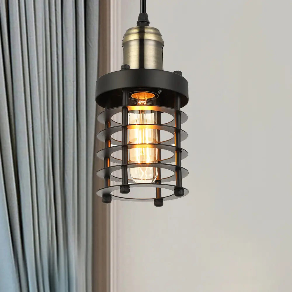 Copper/Aged Brass Ceiling Lamp with Retro Industrial Look & Wire Cage Shade