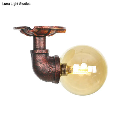 DecorBites™ DecorBites™ Copper Antique Global Semi Flush Lighting: Amber Glass LED Close to Ceiling Lamp
