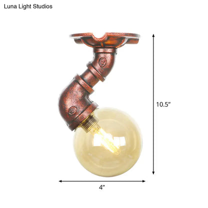 DecorBites™ DecorBites™ Copper Antique Global Semi Flush Lighting: Amber Glass LED Close to Ceiling Lamp