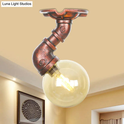 DecorBites™ DecorBites™ Copper Antique Global Semi Flush Lighting: Amber Glass LED Close to Ceiling Lamp