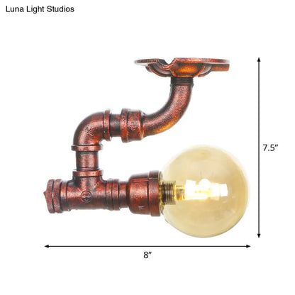 DecorBites™ DecorBites™ Copper Antique Global Semi Flush Lighting: Amber Glass LED Close to Ceiling Lamp