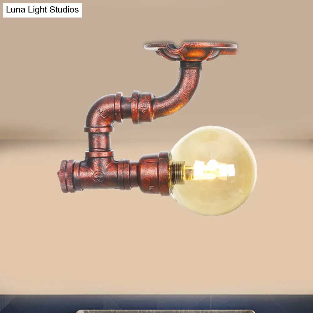 DecorBites™ DecorBites™ Copper Antique Global Semi Flush Lighting: Amber Glass LED Close to Ceiling Lamp