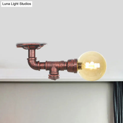 DecorBites™ DecorBites™ Copper Antique Global Semi Flush Lighting: Amber Glass LED Close to Ceiling Lamp