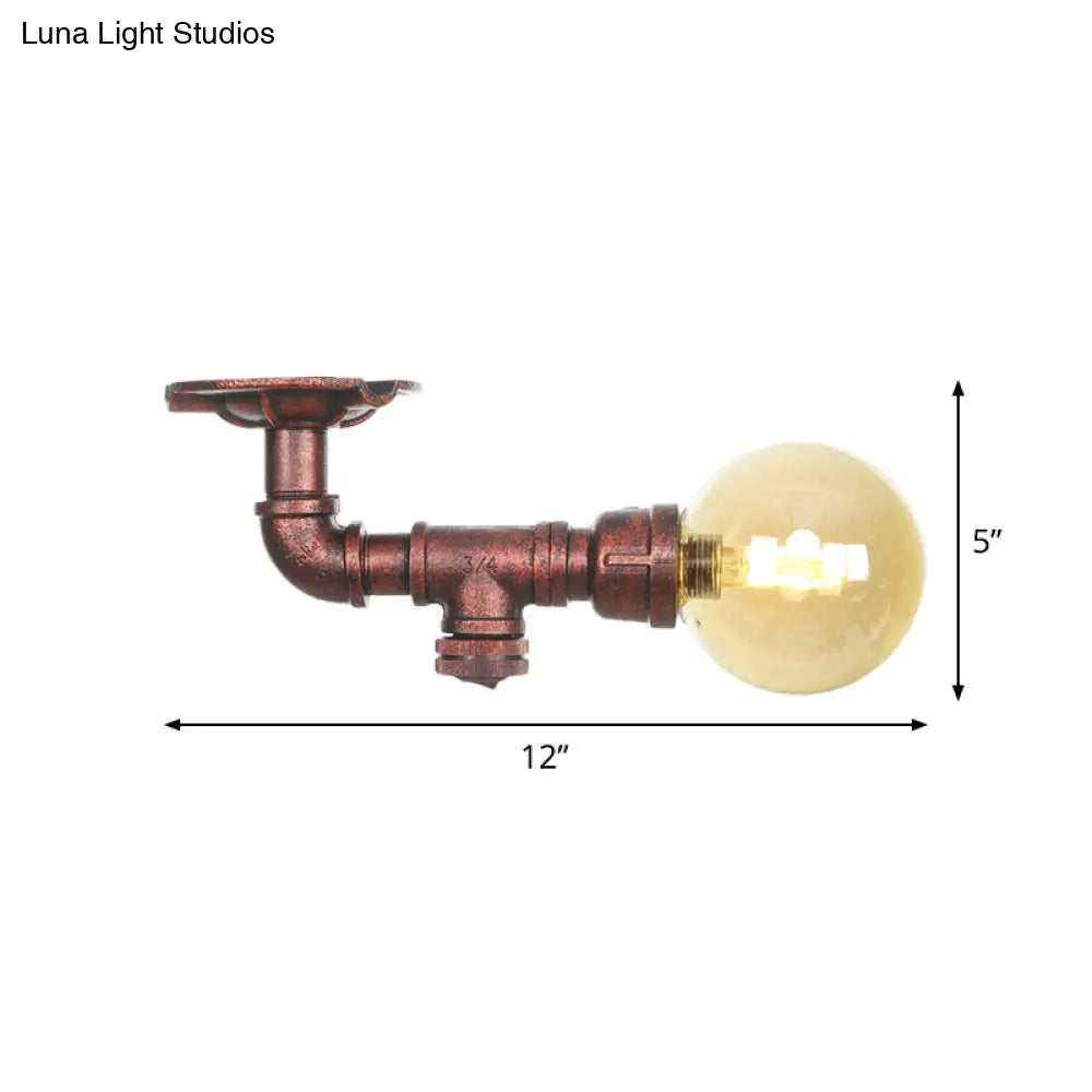 DecorBites™ DecorBites™ Copper Antique Global Semi Flush Lighting: Amber Glass LED Close to Ceiling Lamp