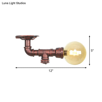 DecorBites™ DecorBites™ Copper Antique Global Semi Flush Lighting: Amber Glass LED Close to Ceiling Lamp